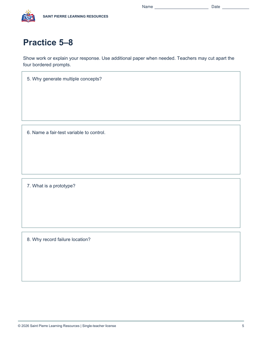 Actual student practice page 5; sample from college engineering design.