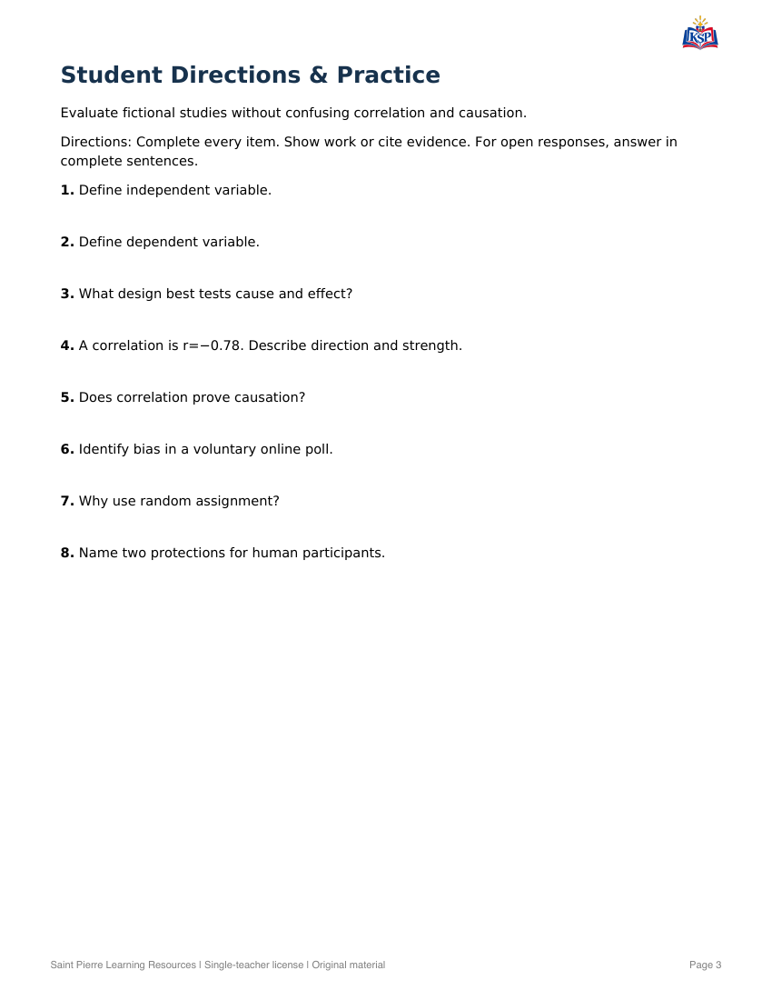 Sample practice page from Intro Psychology: Research Methods & Ethics
