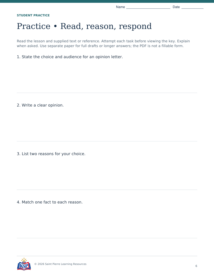 Actual student practice page 6; sample from daily 20260915 ct g4 opinion evidence.