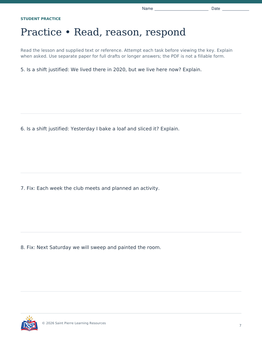 Actual student practice page 7; sample from daily 20260915 de g5 time editor.