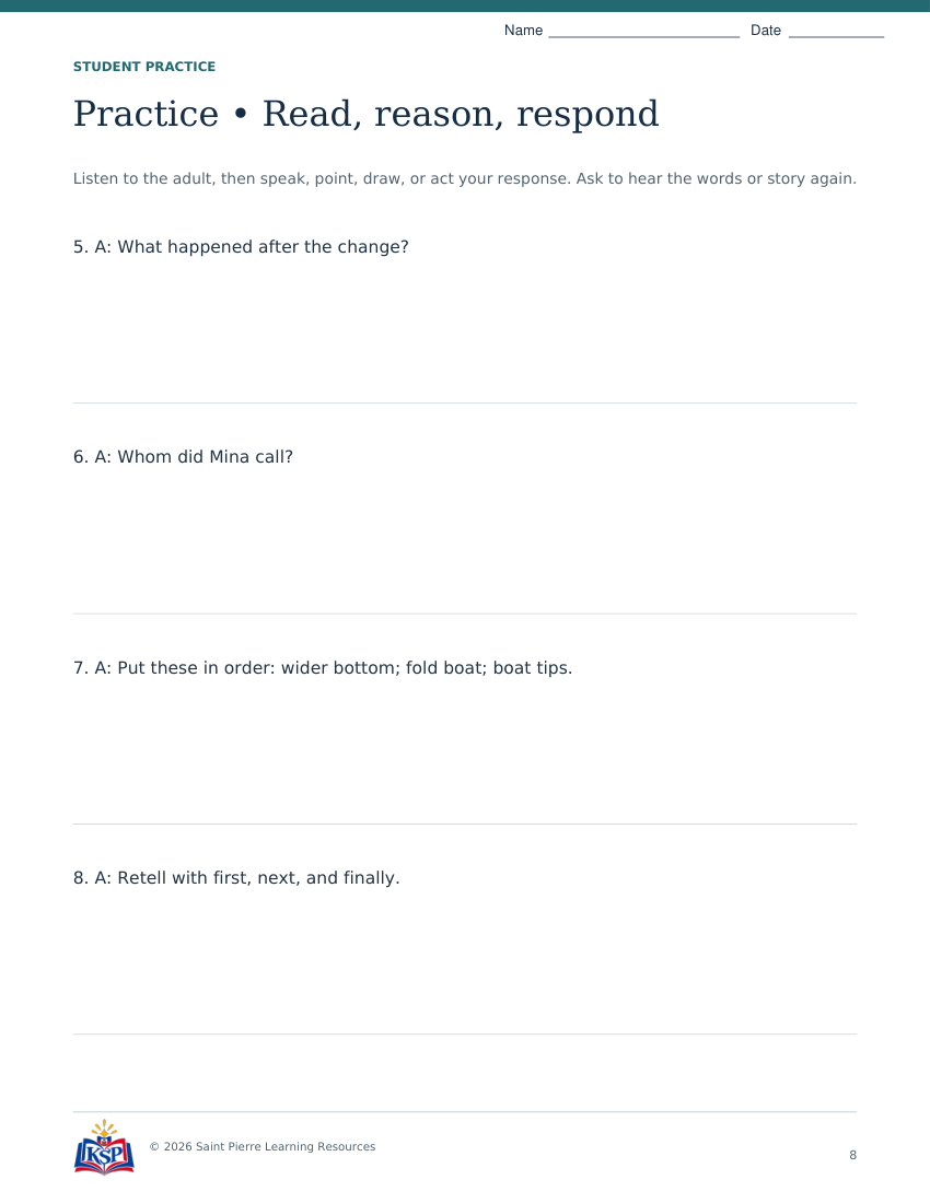 Actual student practice page 8; sample from daily 20260915 ma k story path.