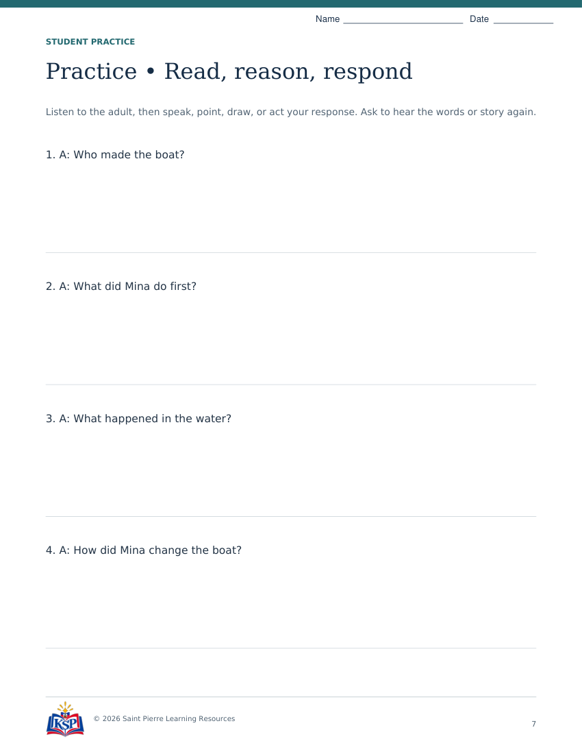 Actual student practice page 7; sample from daily 20260915 ma k story path.