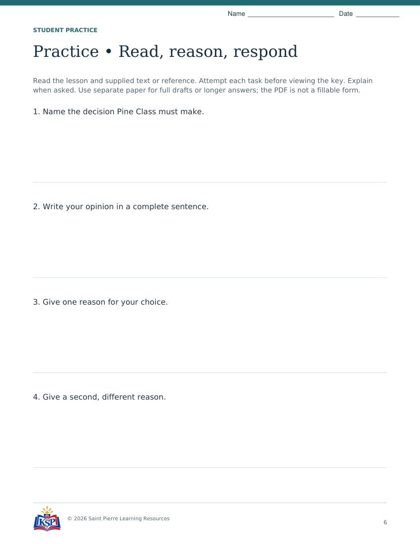 Actual student practice page 6; sample from daily 20260915 mi g3 recess letter.