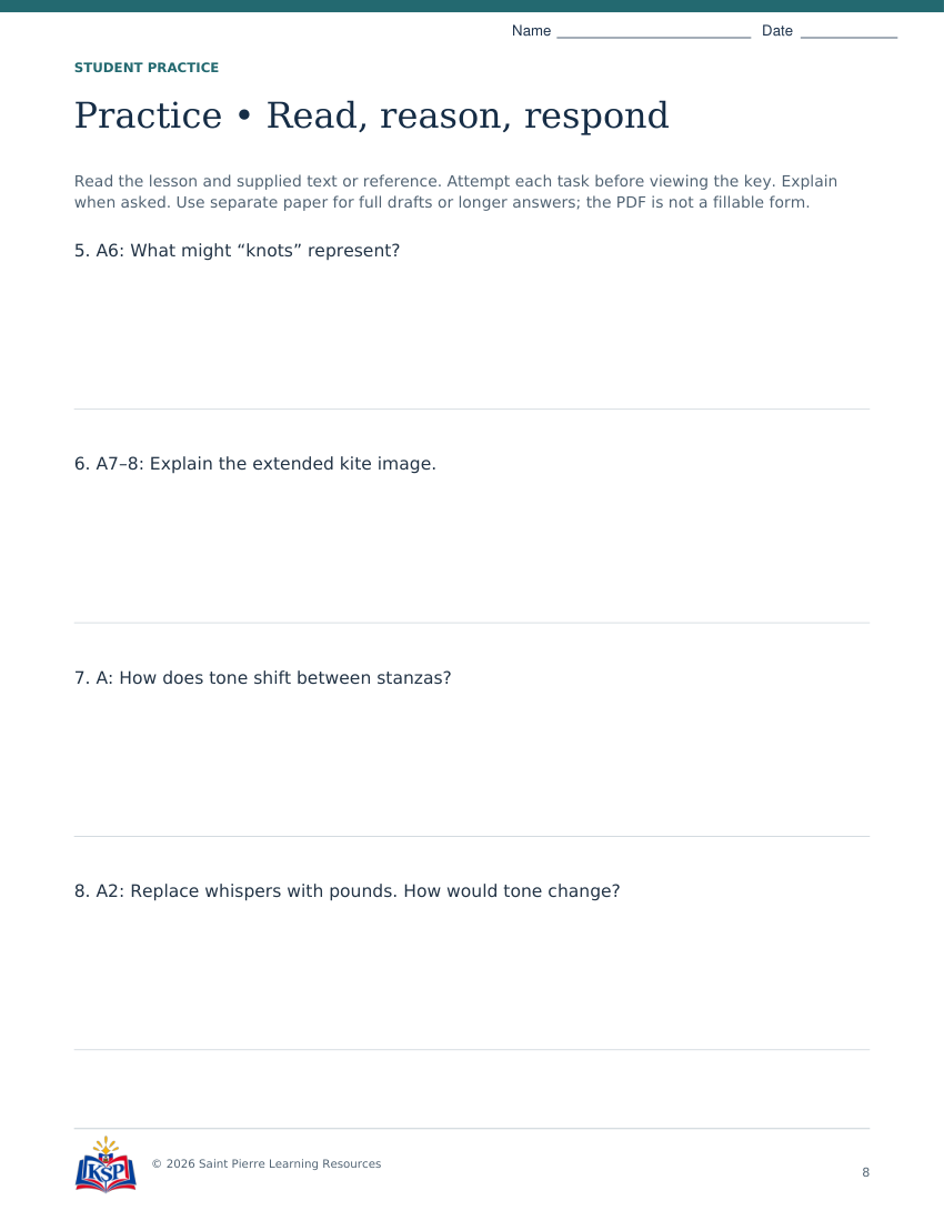 Actual student practice page 8; sample from daily 20260915 nc g7 word choice.