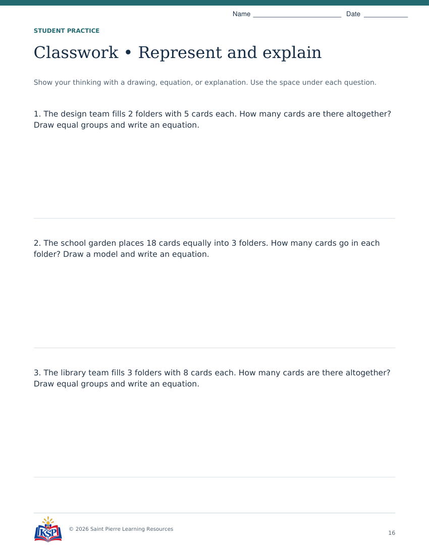 Actual page 16 from nc g3 equal groups teaching bundle; sample only.
