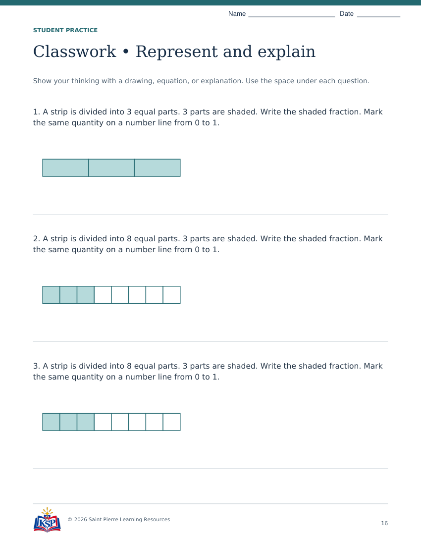 Actual page 16 from nc g3 fraction model teaching bundle; sample only.