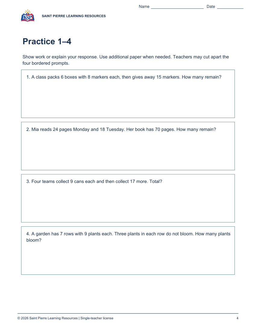 Actual student practice page 4; sample from nc g3 two step task cards.