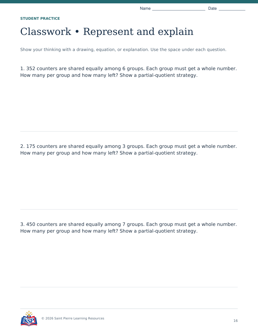 Actual page 16 from nc g4 division remainders teaching bundle; sample only.