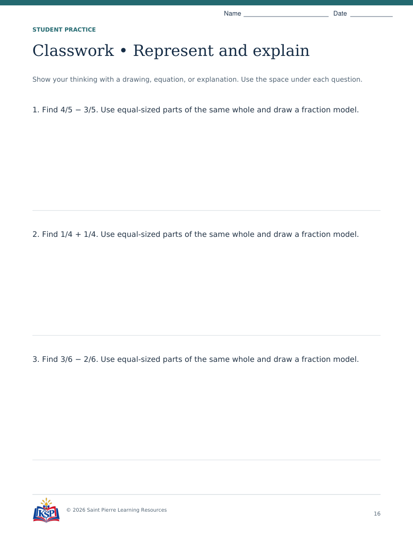 Actual page 16 from nc g4 like fractions teaching bundle; sample only.