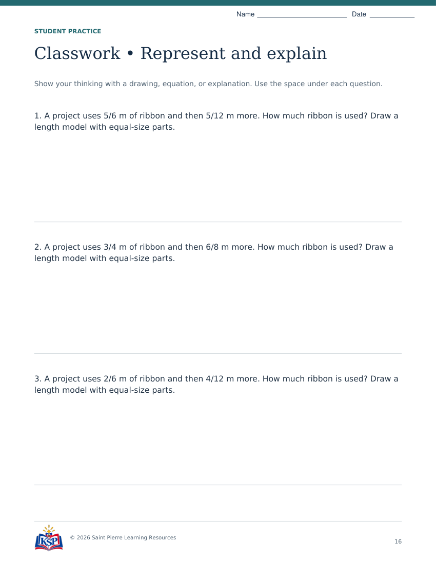 Actual page 16 from nc g5 unlike fractions teaching bundle; sample only.
