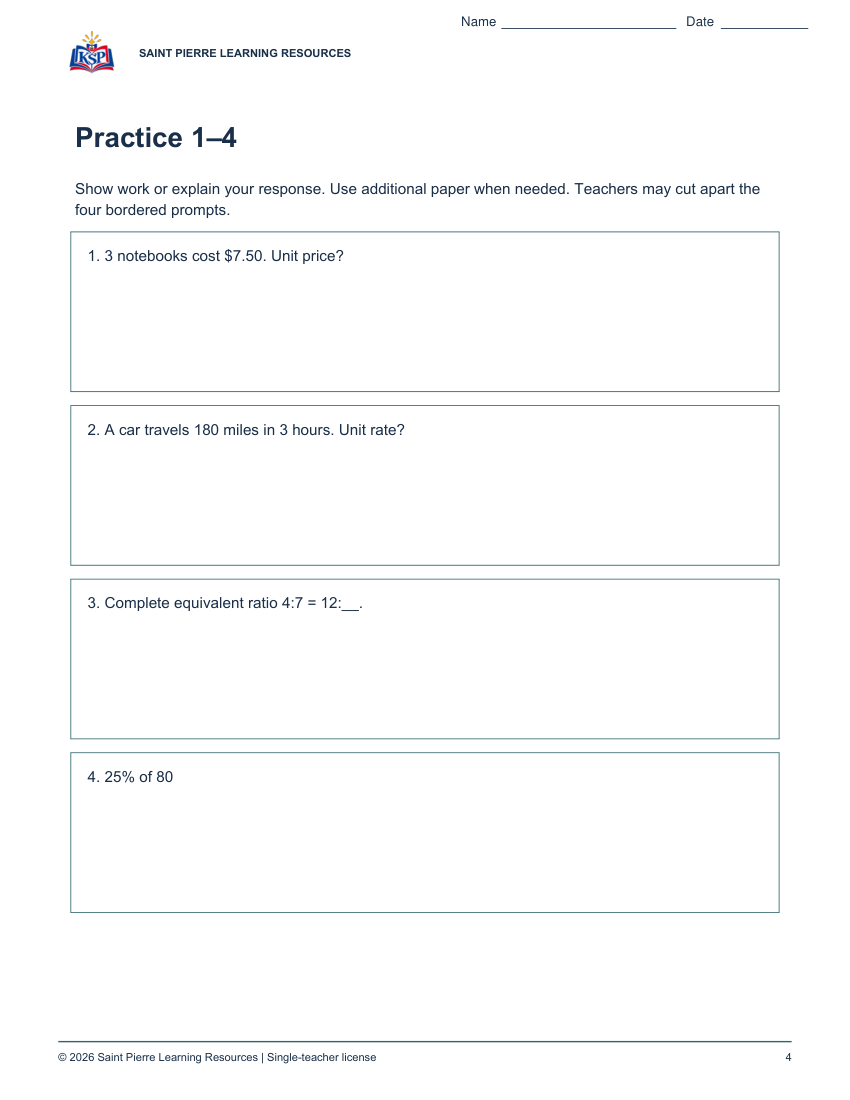 Actual student practice page 4; sample from nc g6 rates small group.