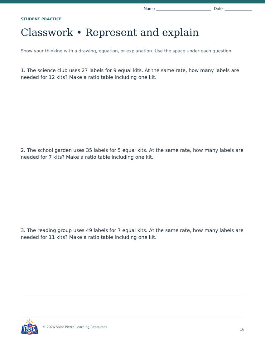Actual page 16 from nc g6 ratio tables teaching bundle; sample only.