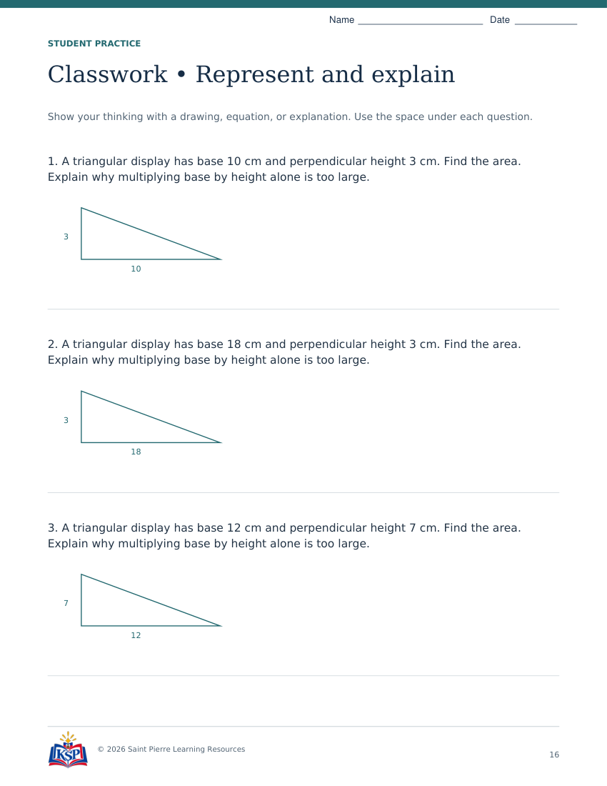 Actual page 16 from nc g6 triangle area teaching bundle; sample only.