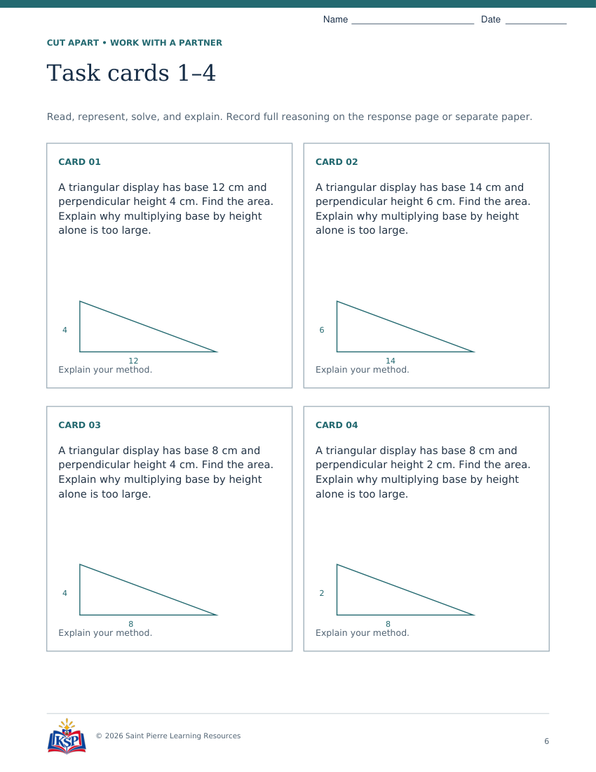 Actual page 6 from nc g6 triangle area teaching bundle; sample only.