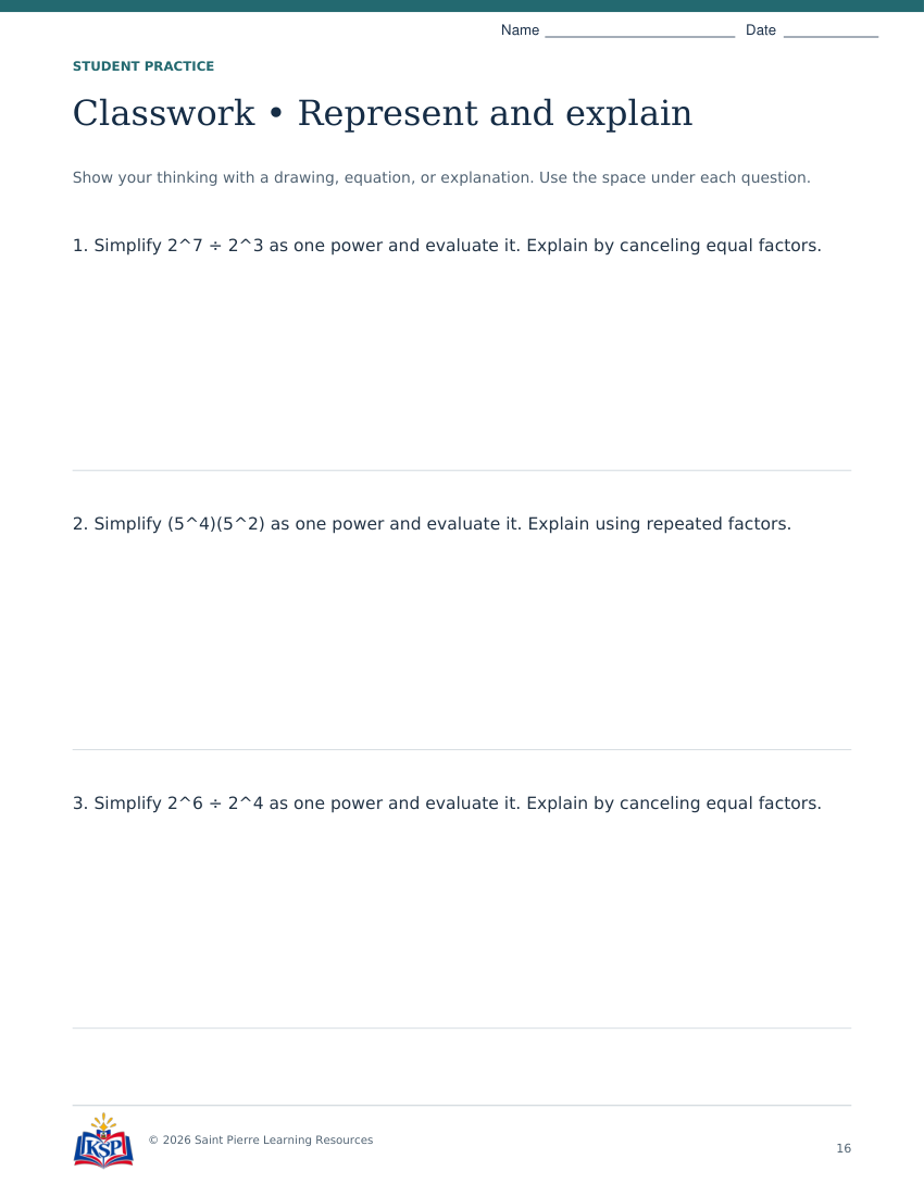 Actual page 16 from nc g8 integer exponents teaching bundle; sample only.