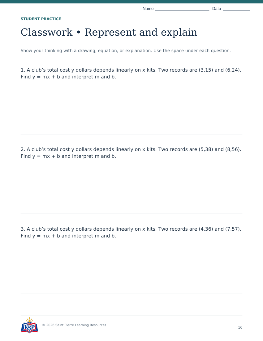 Actual page 16 from nc g8 linear functions teaching bundle; sample only.