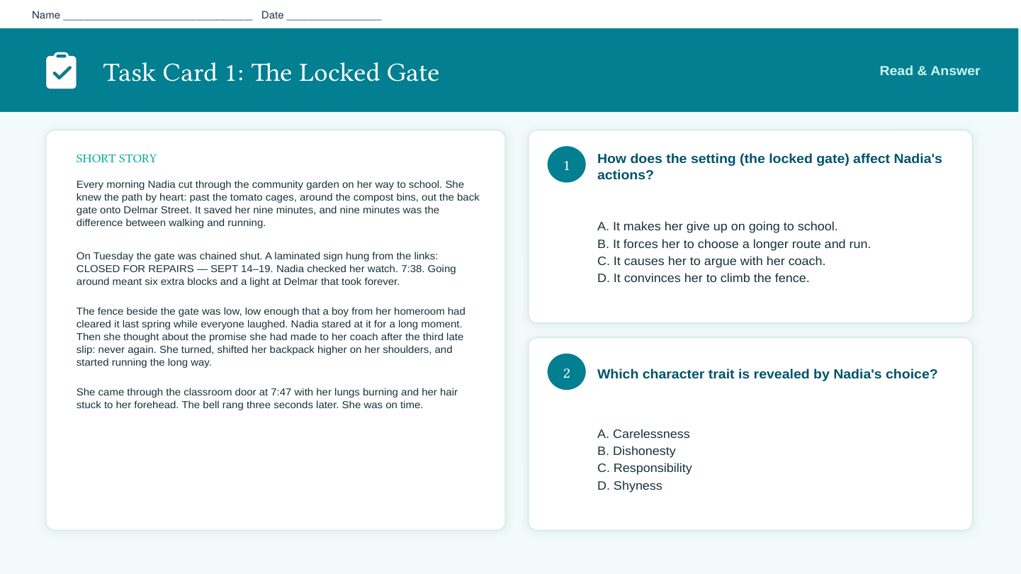Task-card sample from How Story Elements Interact