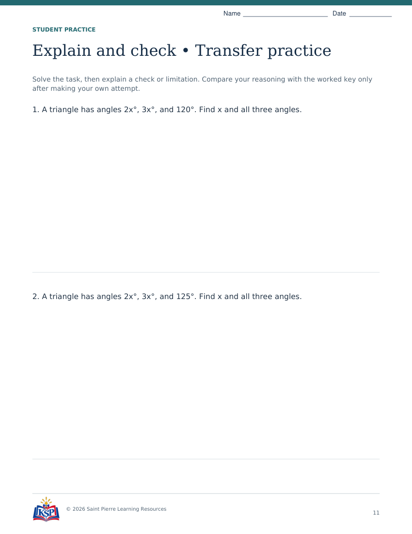 Actual page 11 from sat act angles math skill builder; sample only.