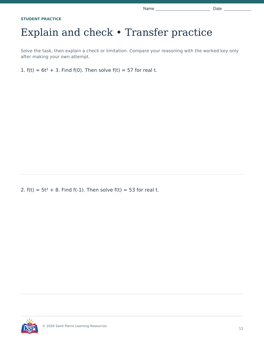 Actual page 11 from sat act functions math skill builder; sample only.