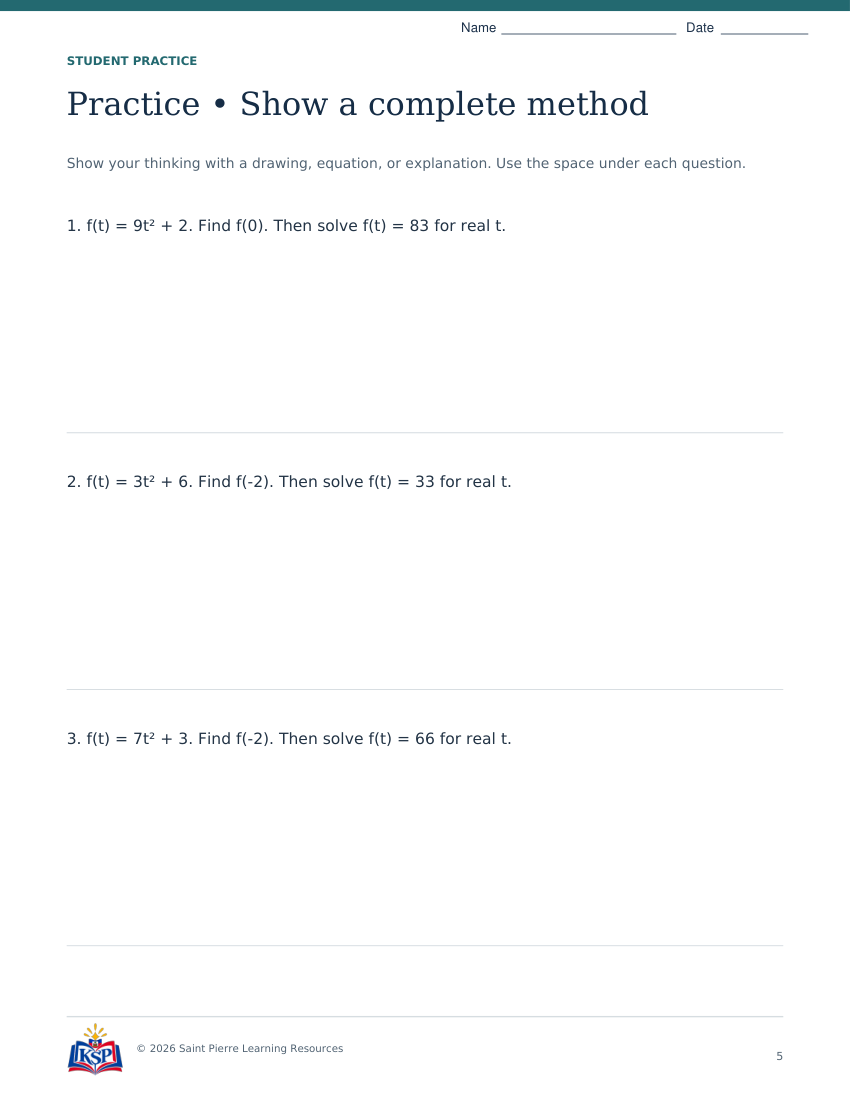 Actual page 5 from sat act functions math skill builder; sample only.
