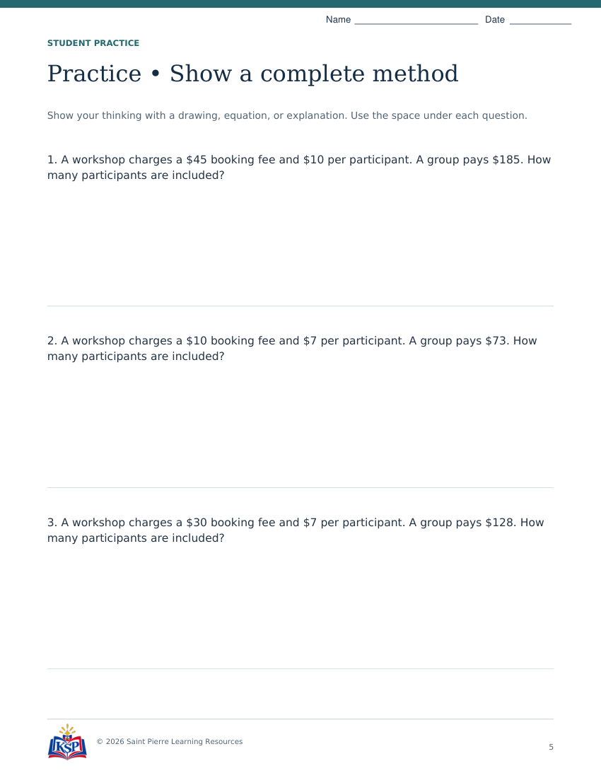 Actual page 5 from sat act linear context math skill builder; sample only.