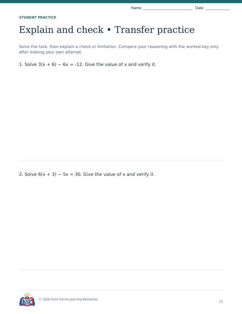 Actual page 11 from sat act linear solve math skill builder; sample only.