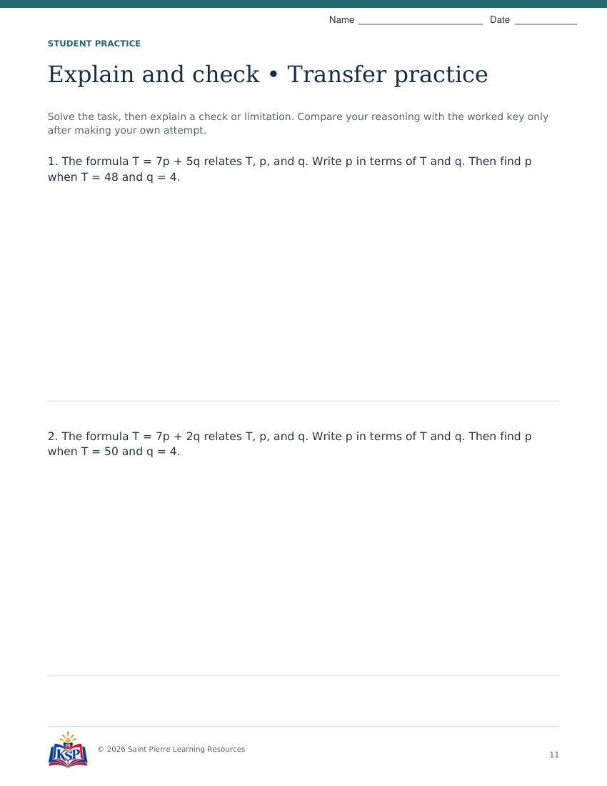 Actual page 11 from sat act literal math skill builder; sample only.