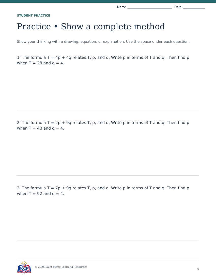 Actual page 5 from sat act literal math skill builder; sample only.