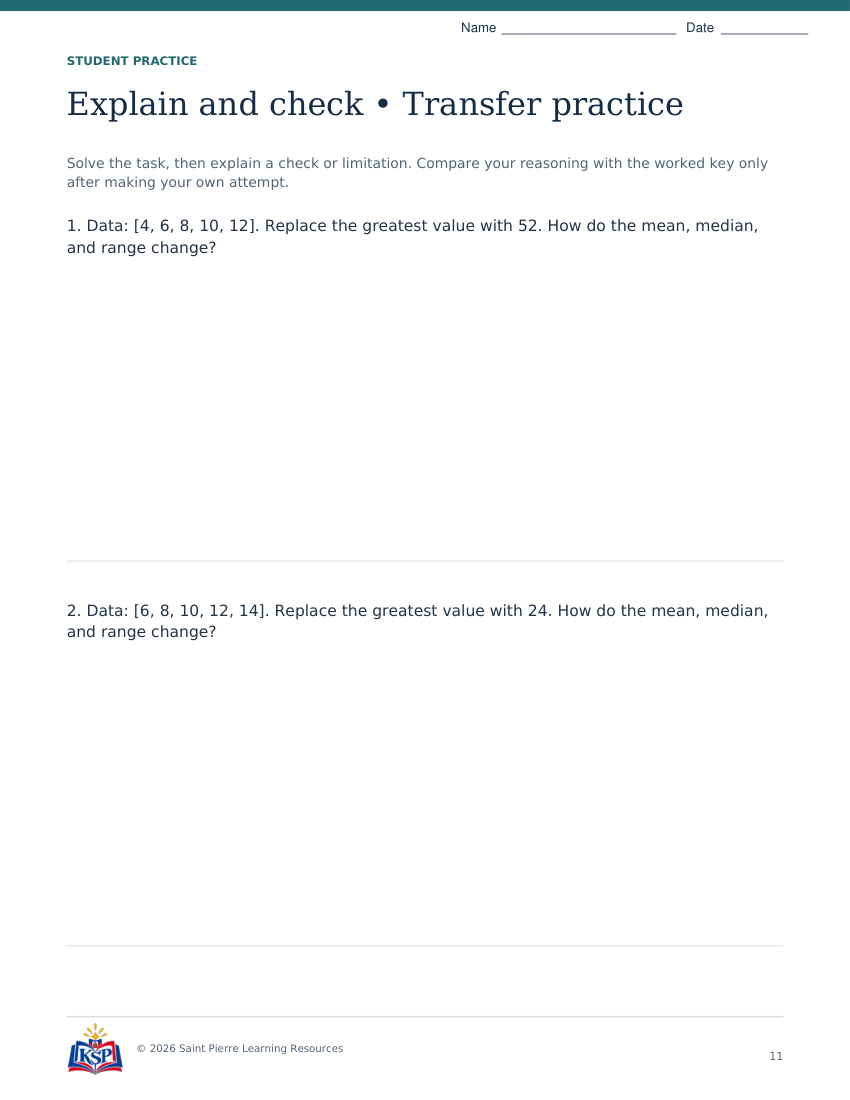 Actual page 11 from sat act outliers math skill builder; sample only.