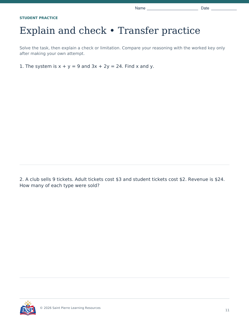 Actual page 11 from sat act systems math skill builder; sample only.