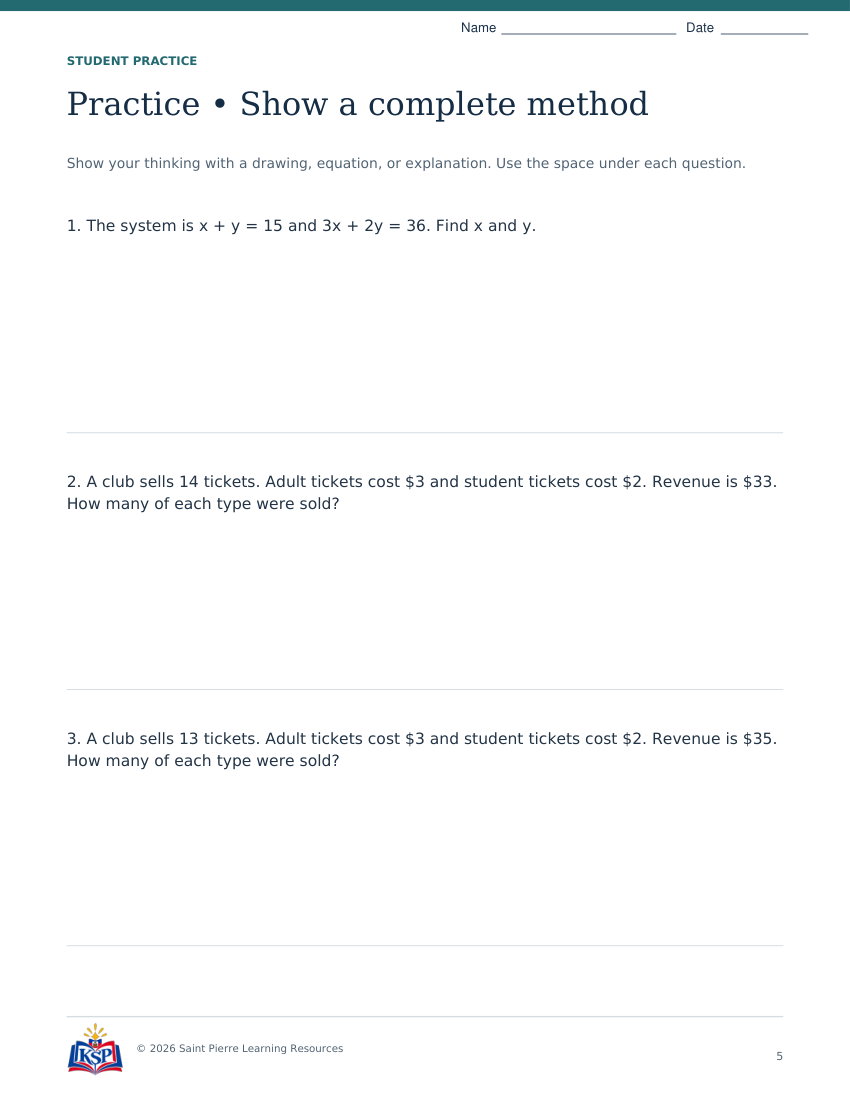 Actual page 5 from sat act systems math skill builder; sample only.