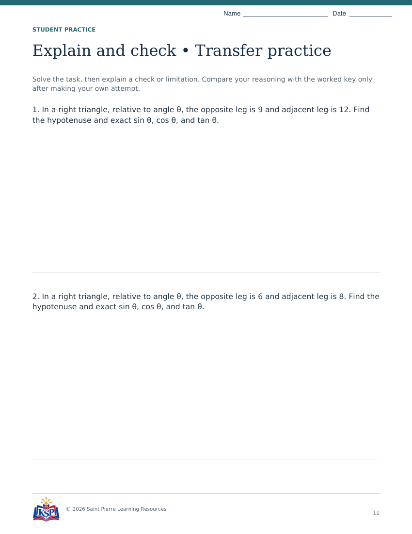 Actual page 11 from sat act trigonometry math skill builder; sample only.