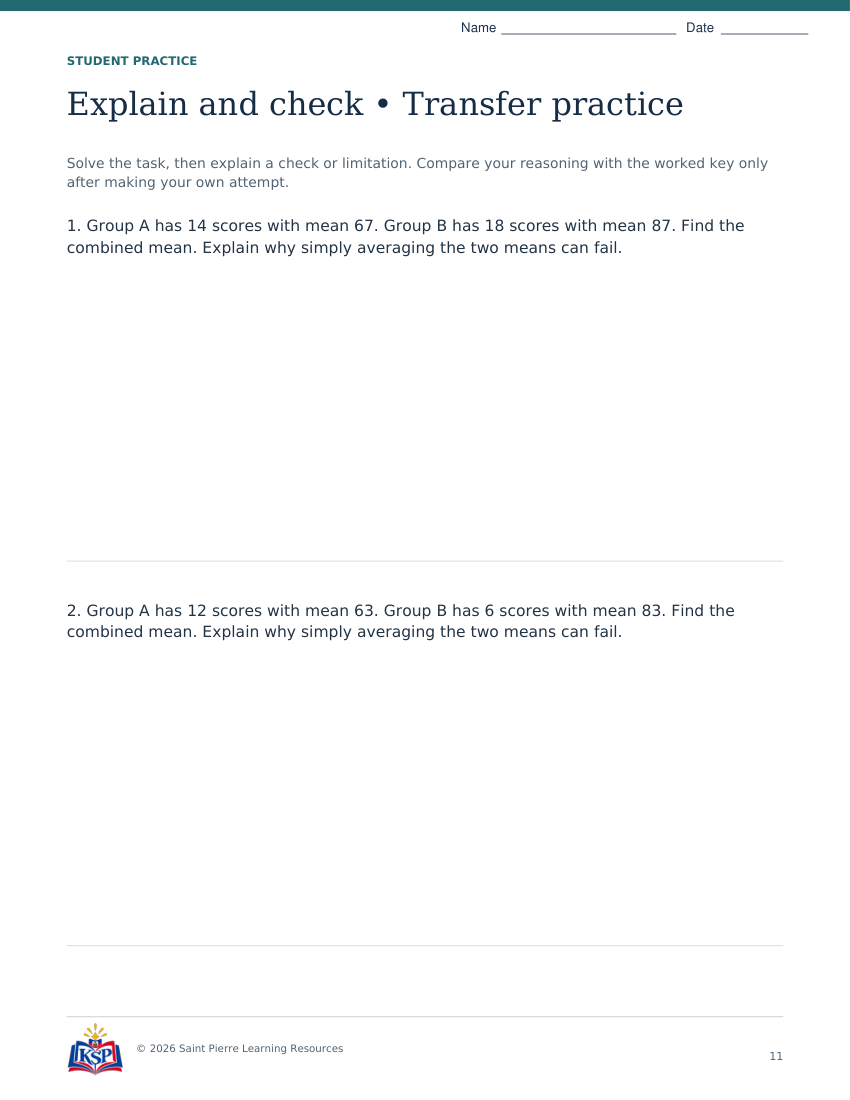 Actual page 11 from sat act weighted mean math skill builder; sample only.
