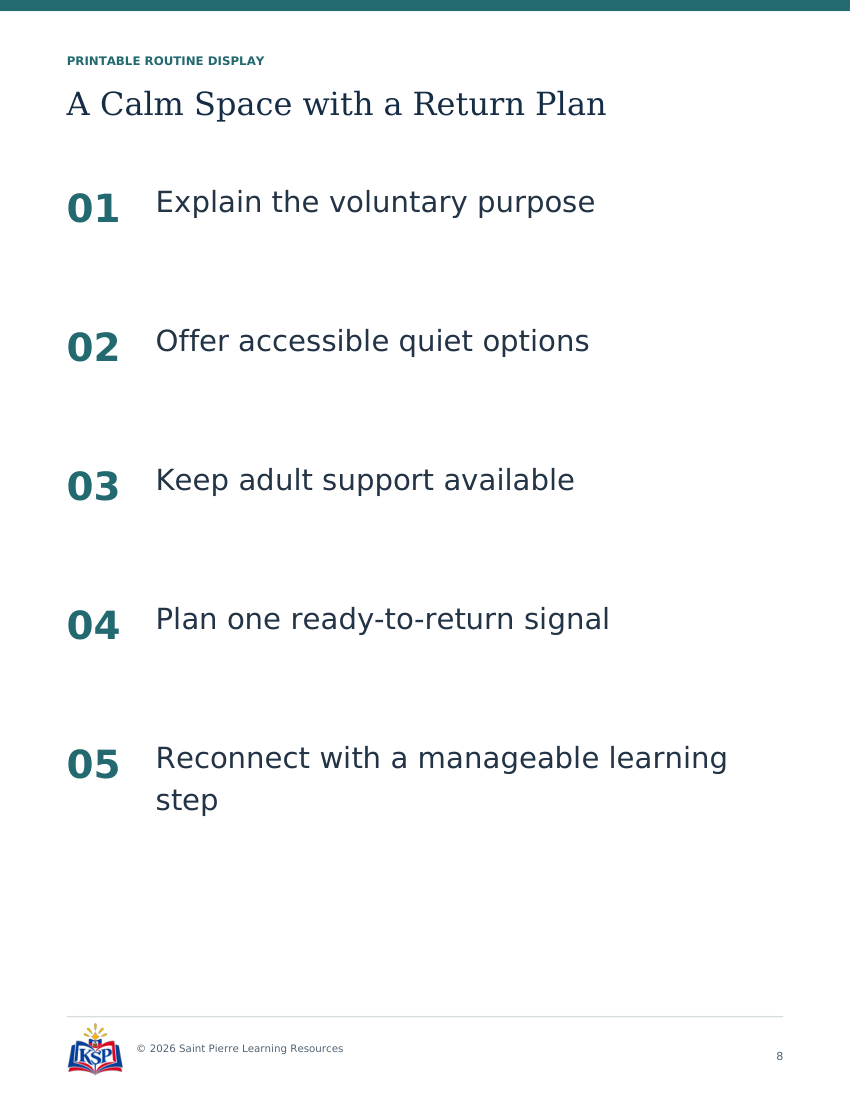 Actual page 8 from teacher a calm space with a return plan toolkit; sample only.