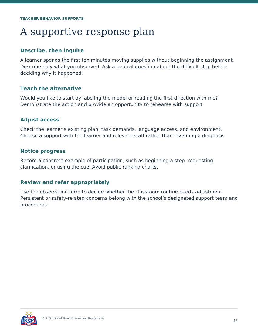 Actual page 15 from teacher a first step for starting work toolkit; sample only.