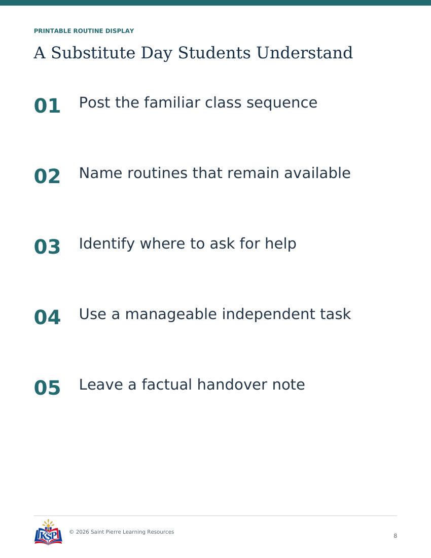 Actual page 8 from teacher a substitute day students understand toolkit; sample only.