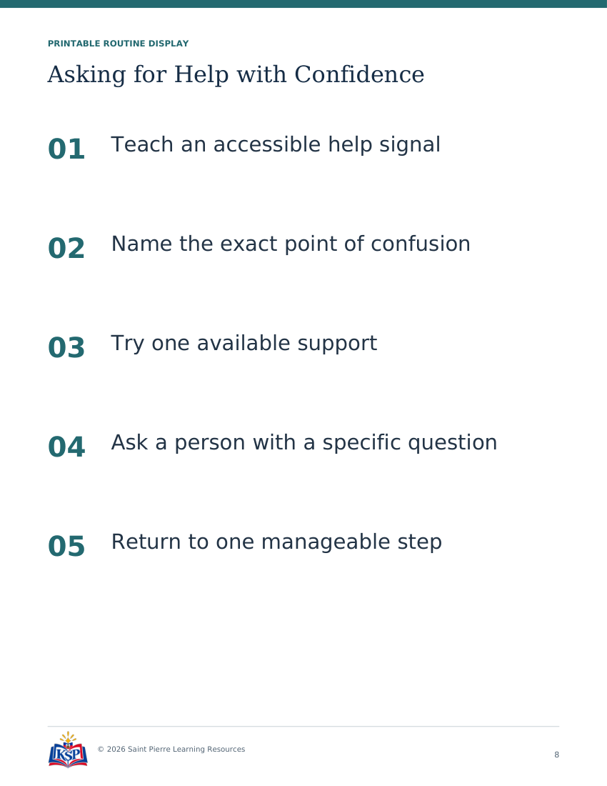 Actual page 8 from teacher asking for help with confidence toolkit; sample only.