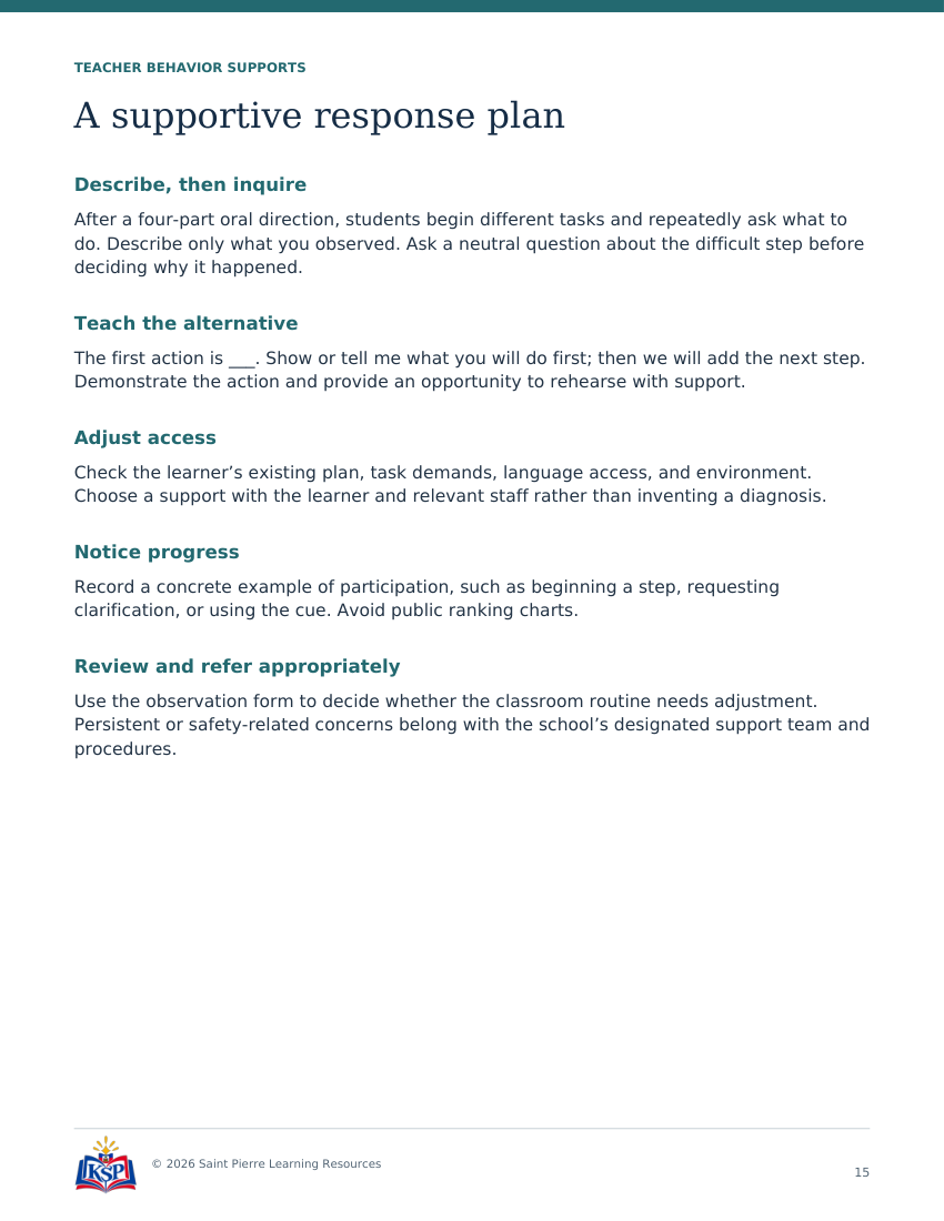 Actual page 15 from teacher directions students can use toolkit; sample only.