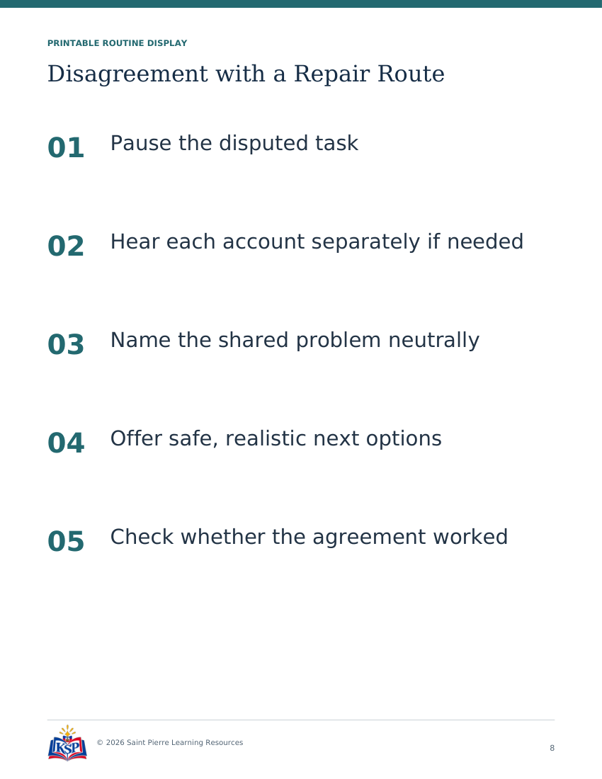 Actual page 8 from teacher disagreement with a repair route toolkit; sample only.