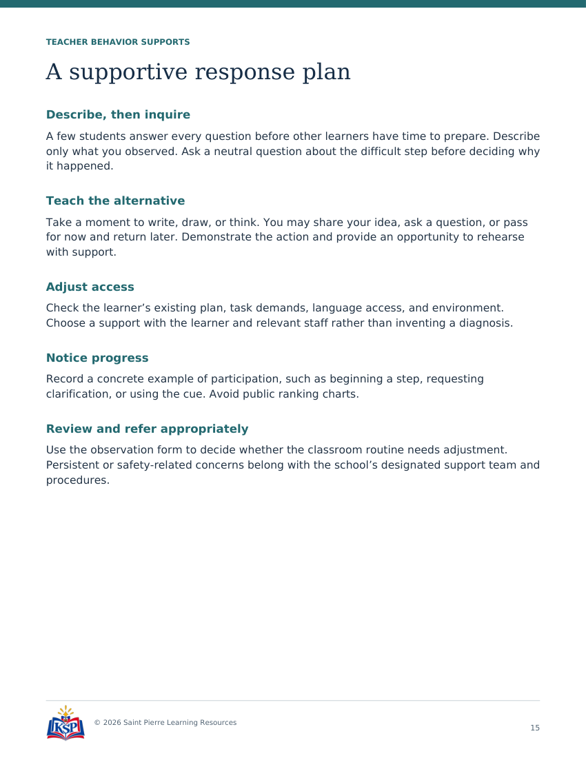Actual page 15 from teacher discussion without a rush toolkit; sample only.