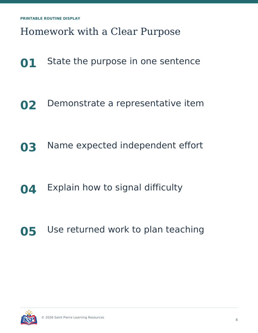 Actual page 8 from teacher homework with a clear purpose toolkit; sample only.