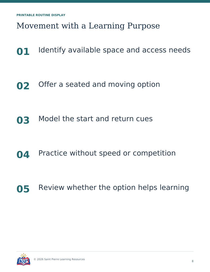 Actual page 8 from teacher movement with a learning purpose toolkit; sample only.