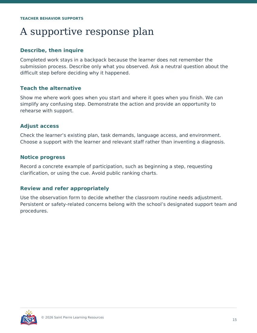Actual page 15 from teacher organization learners can explain toolkit; sample only.