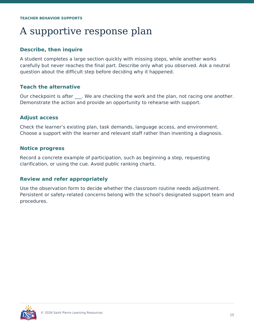 Actual page 15 from teacher pacing with checkpoints toolkit; sample only.