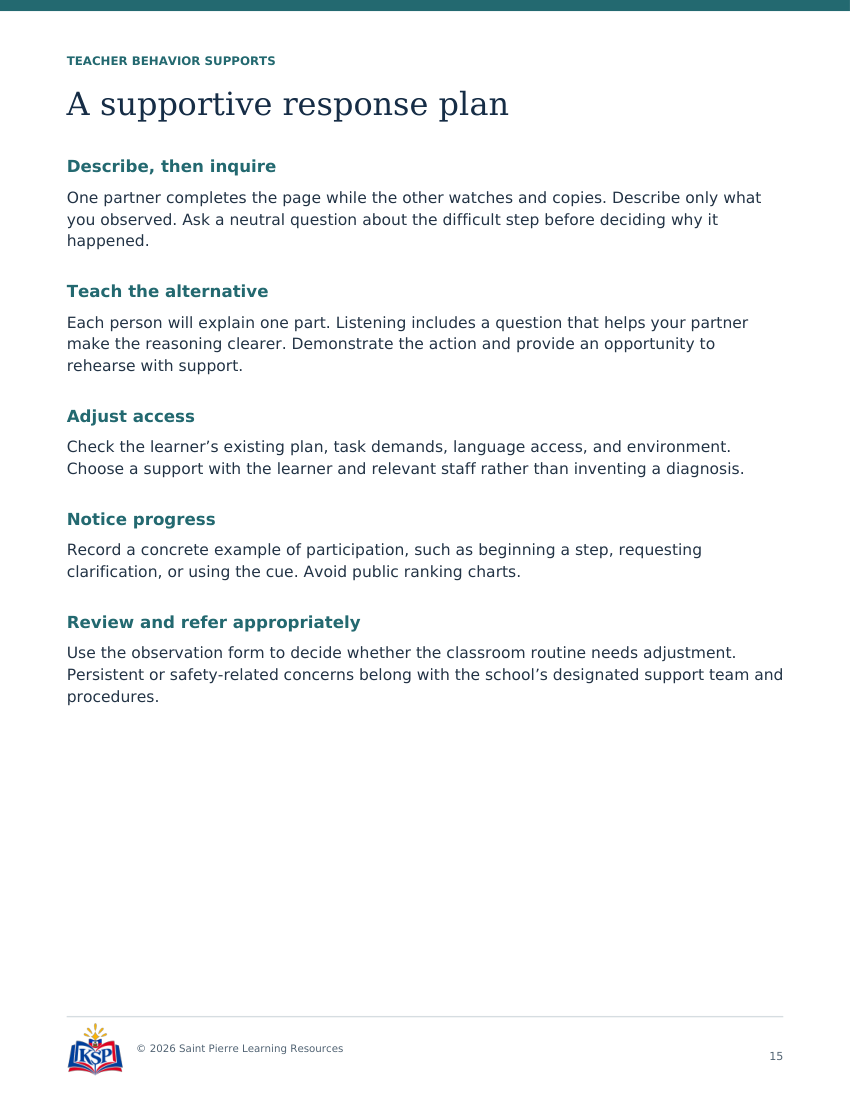 Actual page 15 from teacher partners who both participate toolkit; sample only.