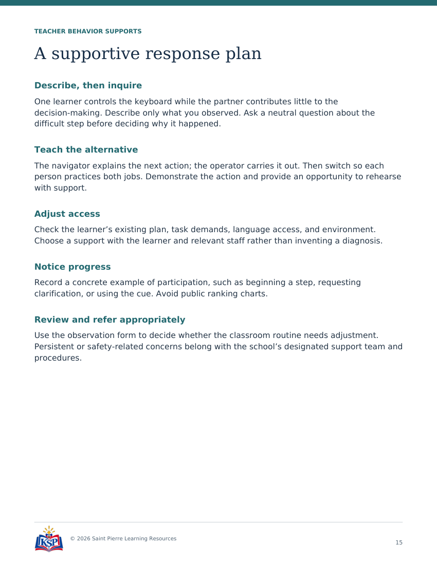 Actual page 15 from teacher shared devices shared thinking toolkit; sample only.